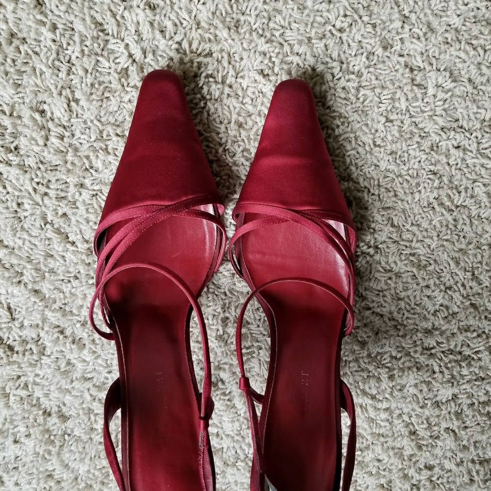 Red satin heels